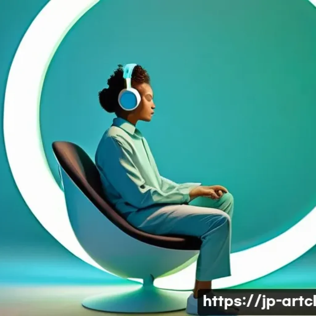 사운드 아트와 기술의 융합을 통한 혁신 - **Prompt 1: Immersive Audio Oasis**
A person (20s-30s, gender-neutral, wearing a stylish, fully ...