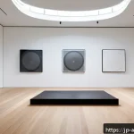 사운드 아트 프로젝트의 물리적 요소 고려하기 - A modern sound art gallery interior showcasing the impact of spatial acoustics, featuring a softly r...