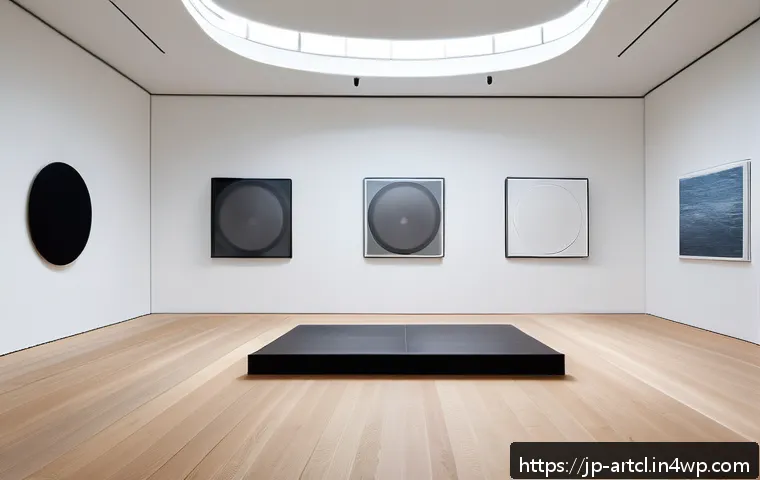 사운드 아트 프로젝트의 물리적 요소 고려하기 - A modern sound art gallery interior showcasing the impact of spatial acoustics, featuring a softly r...