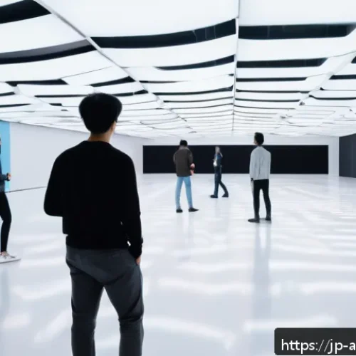 사운드 아트의 실험적 접근 방법 연구 - A modern sound art installation set in a spacious contemporary gallery with speakers mounted on the ...
