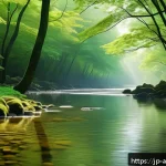 사운드 아트의 감정적 반응 유도하기 - A serene natural landscape featuring a calm forest with gentle sunlight filtering through lush green...
