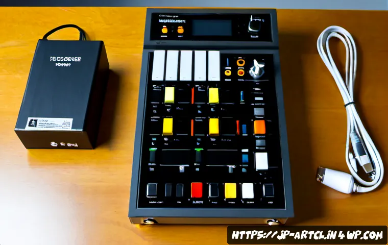 사운드 아트 전시회를 위한 준비물 리스트 - Photorealistic overhead flat lay of essential equipment for preparing a contemporary sound art exhib...